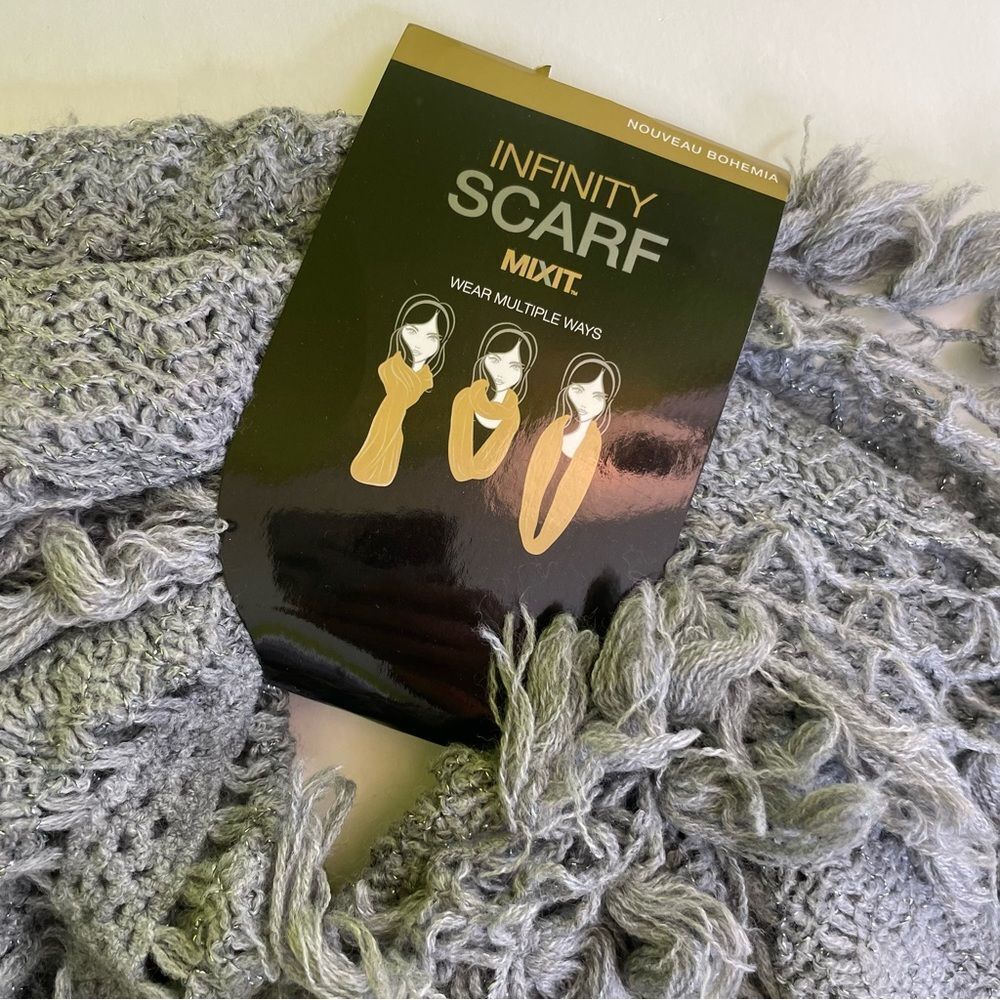 Mixit Gray Fringe Infinity Scarf‎ - Picture 2 of 5